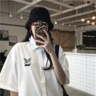Cat Embroidered Short-sleeve Loose-fit Polo-shirt