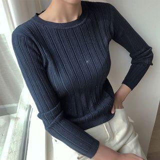 Metallic Cropped Rib-knit Top