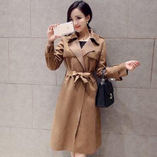 Faux Suede Trench Coat With Sash