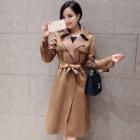 Faux Suede Trench Coat With Sash