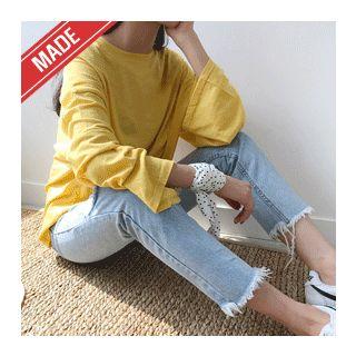 Wide-sleeve Plain T-shirt