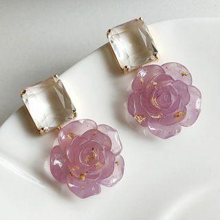 Flower Faux Crystal Earring 1 Pair - 1942 - Purple - One Size