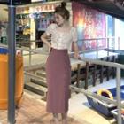 Short-sleeve Lace Top / Midi Pencil Skirt