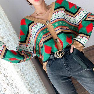 Raglan-sleeve Patterned Oversized Cardigan