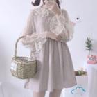 Long-sleeve Lace Top / Sleeveless A-line Mini Dress