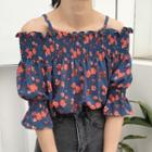 Floral Print Cold Shoulder 3/4-sleeve Blouse
