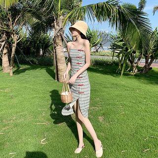 Plaid Strappy Sheath Midi Dress