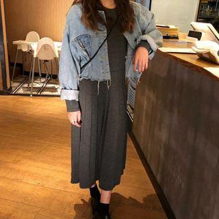 V-neck Midi Long-sleeve A-line Dress