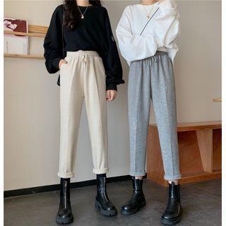 Drawstring Waist Woolen Slim-fit Pants
