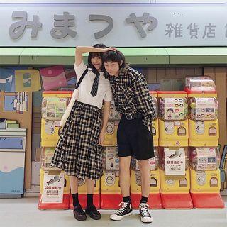 Couple Matching Plaid Shirt / A-line Skirt