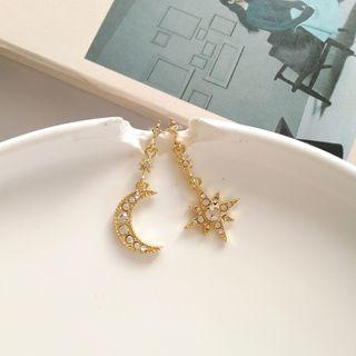 Non-matching Rhinestone Drop Earring 1 Pair - S925 Sterling Silver Stud Earring - One Size