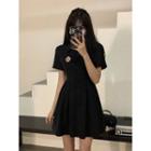 Short-sleeve Badge Embroidered A-line Shirtdress
