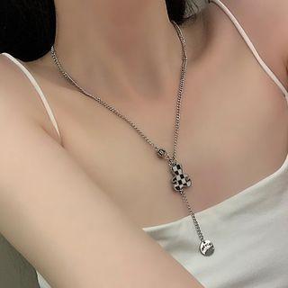 Checker Print Bear Necklace Silver - One Size