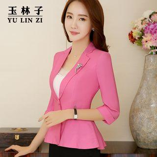 Plain 3/4-sleeve Peplum Blazer