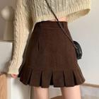 Pleated-hem Corduroy Mini Skirt