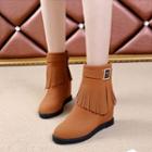 Hidden Wedge Fringed Ankle Boots
