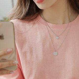Set Of 2: Smiley / Disc Pendant Necklace
