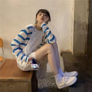 Long-sleeve Striped Top / Jumper Shorts