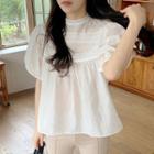 Puff Sleeve Stand Collar Lace Panel Top