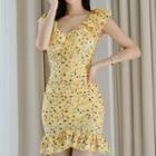Cap-sleeve Printed Mini Mermaid Dress