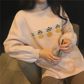 Mock-neck Fruit Print Sweater
