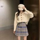 Cable Knit Cardigan / Plain Slim-fit Skirt
