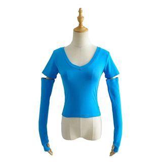 Short-sleeve V-neck T-shirt With Arm Sleeves