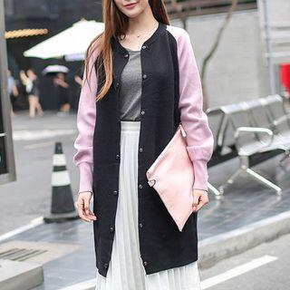 Color Panel Raglan Sleeve Long Cardigan