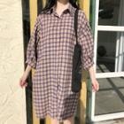 Puff Sleeve Plaid Buttoned Coat