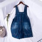 Cherry Embroidery Denim Jumper Shorts Denim Blue - S