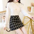 Set: Lace-panel Shirt + Print A-line Skirt