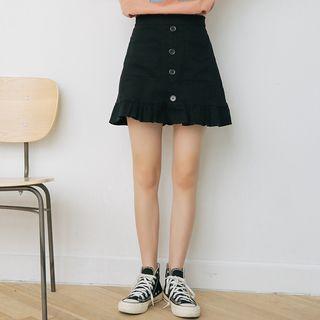 Buttoned Frill Hem A-line Skirt