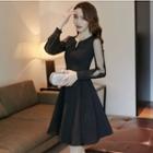 Lantern-sleeve Mini Mesh A-line Dress