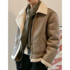 Belted Stand-collar Faux-shearling Jacket