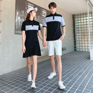 Couple Matching Short-sleeve Color Block Polo Shirt / Mini Dress / Shorts