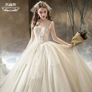 Spaghetti Strap Embellished A-line Wedding Gown