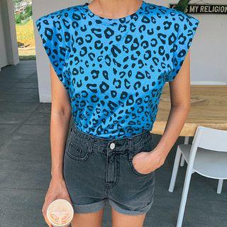 Padded Shoulder Leopard Print Top