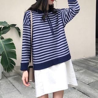 Set: Crew-neck Tank Dress + Hooded Striped Sweater