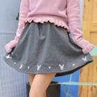 Rabbit Embroidered Flared Skirt
