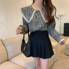 Long-sleeve Peter Pan Collar Leopard Printed Shirt