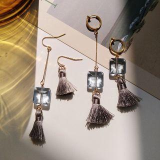 Non-matching Tassel & Cube Dangle Earring