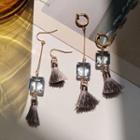 Non-matching Tassel & Cube Dangle Earring
