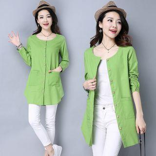 Plain Linen Collarless Shirt