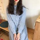 Long-sleeve Double Breasted Midi Dress Blue - One Size