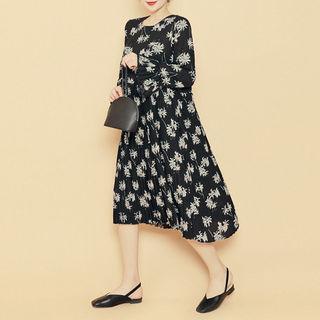 Pleated-hem Pattern Midi Dress