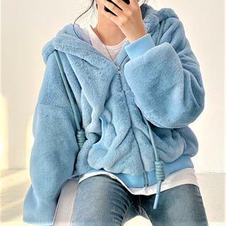 Fluffy Hooded Zip Jacket