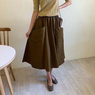 Dual-pocket Gathered Long Skirt