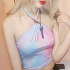 Cropped Tie-dyed Halter Top As Shown In Figure - One Size