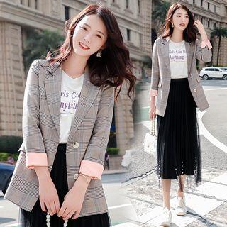 Plaid Single-breasted 3/4-sleeve Blazer