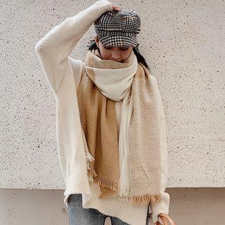 Fringed Patterned Scarf Khaki - One Size